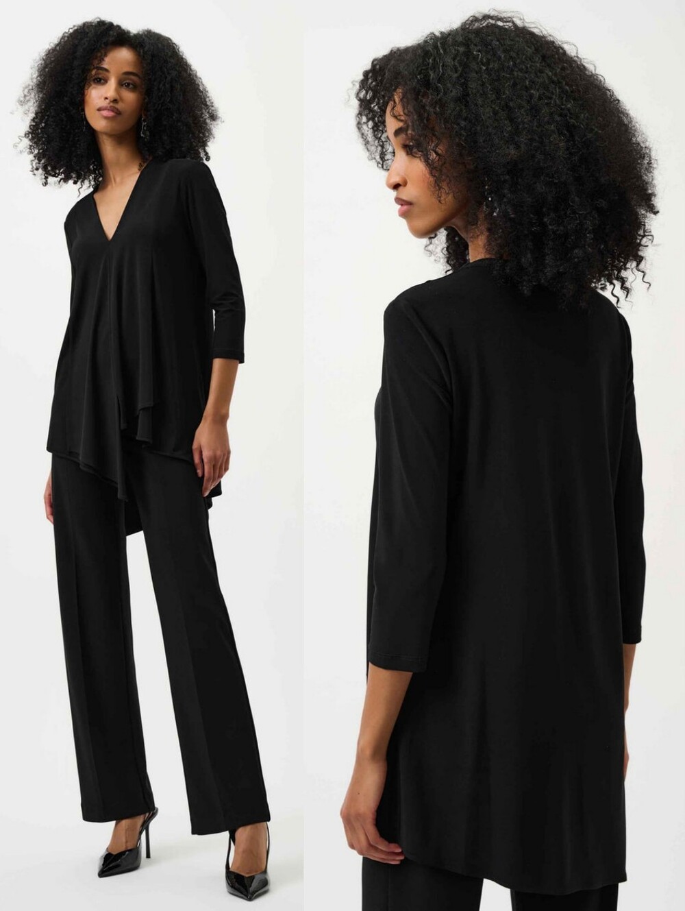 NWOT Joseph Ribkoff 10 Silky Knit V Neck Asymetrical Tunic Modern Contemporary